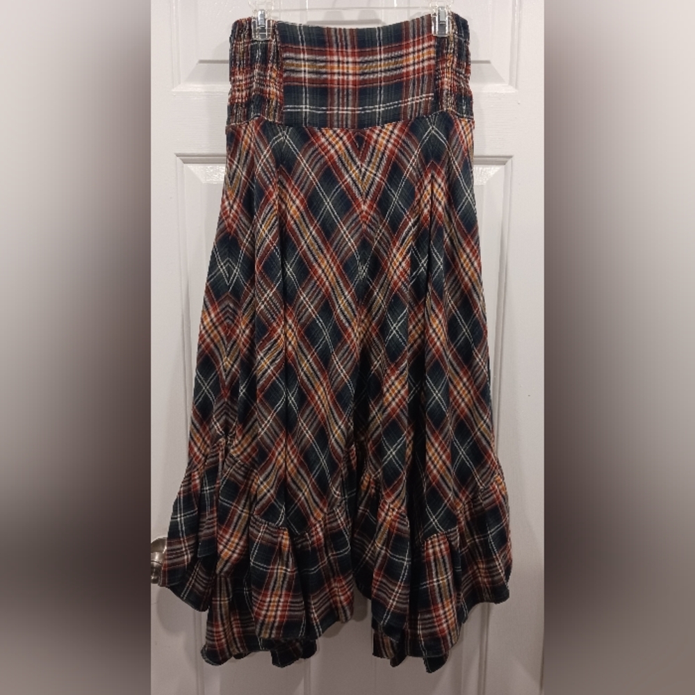 Flowy Plaid Maxi Skirt - Navy Multi - Picture 4 of 6